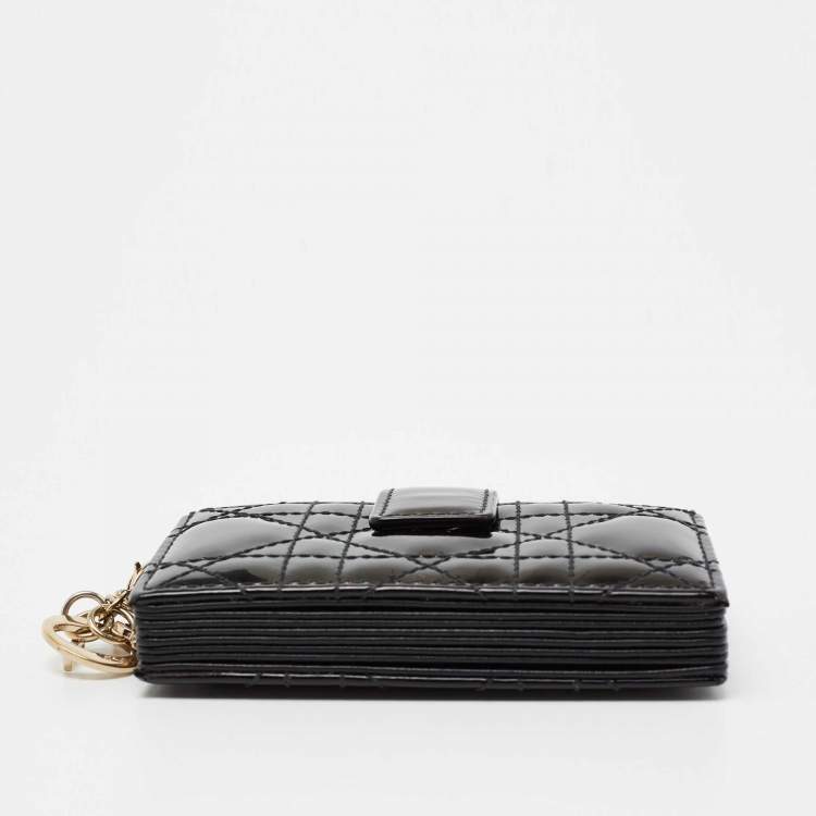 Pre Owned Dior Black Cannage Patent Leather Lady Dior 5 Gusset Card Holder