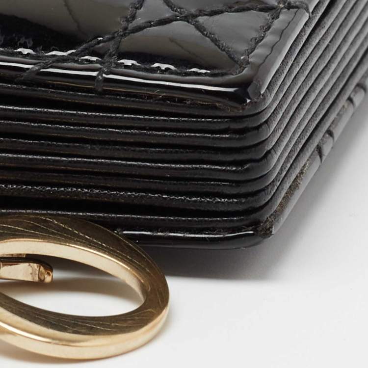 Pre Owned Dior Black Cannage Patent Leather Lady Dior 5 Gusset Card Holder