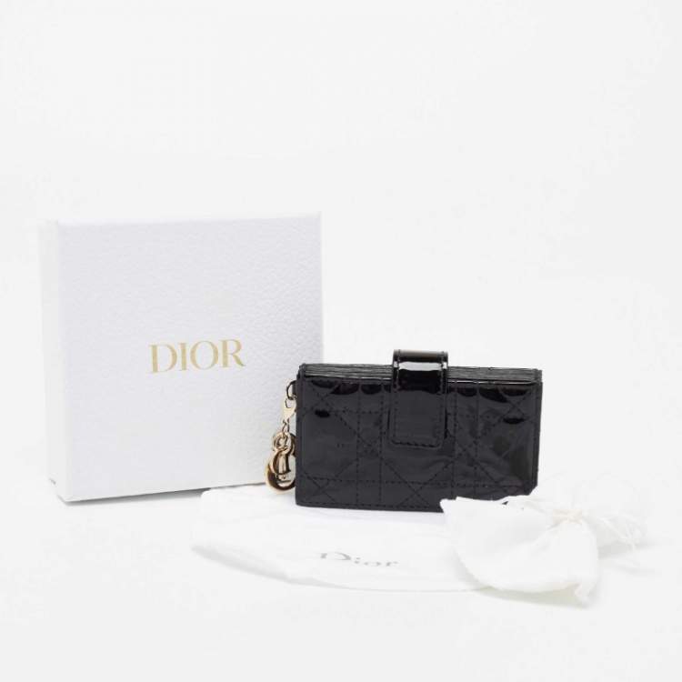 Pre Owned Dior Black Cannage Patent Leather Lady Dior 5 Gusset Card Holder