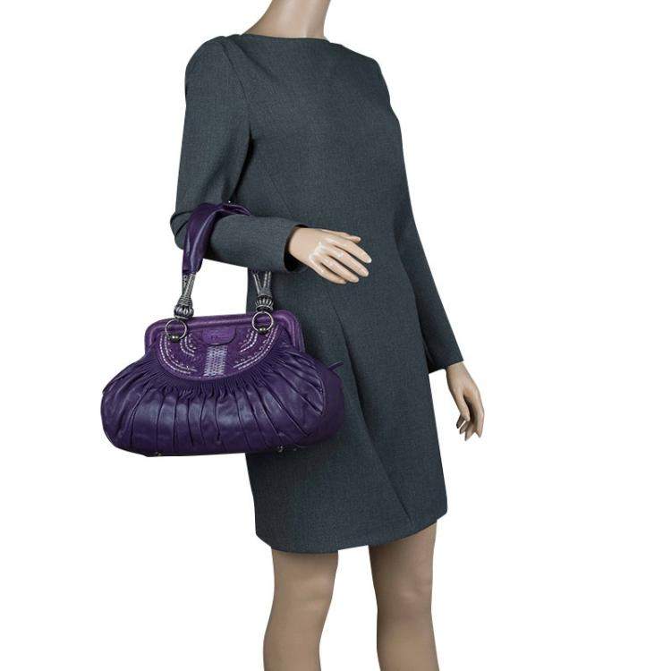 Pre Owned Dior Purple Pleated Leather Plisse Satchel