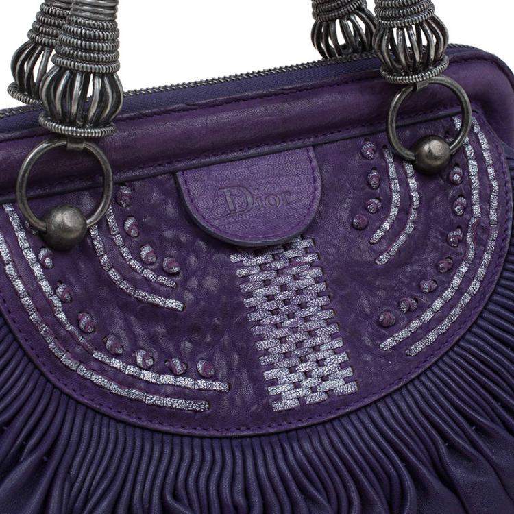 Pre Owned Dior Purple Pleated Leather Plisse Satchel