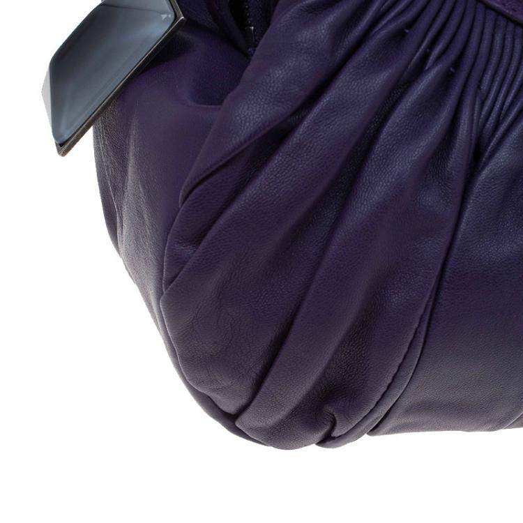 Pre Owned Dior Purple Pleated Leather Plisse Satchel