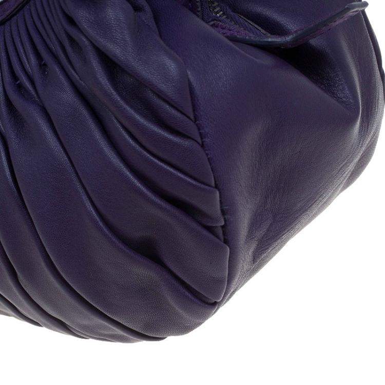 Pre Owned Dior Purple Pleated Leather Plisse Satchel