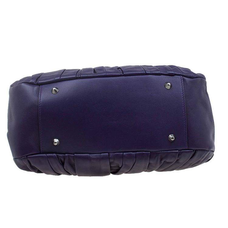 Pre Owned Dior Purple Pleated Leather Plisse Satchel