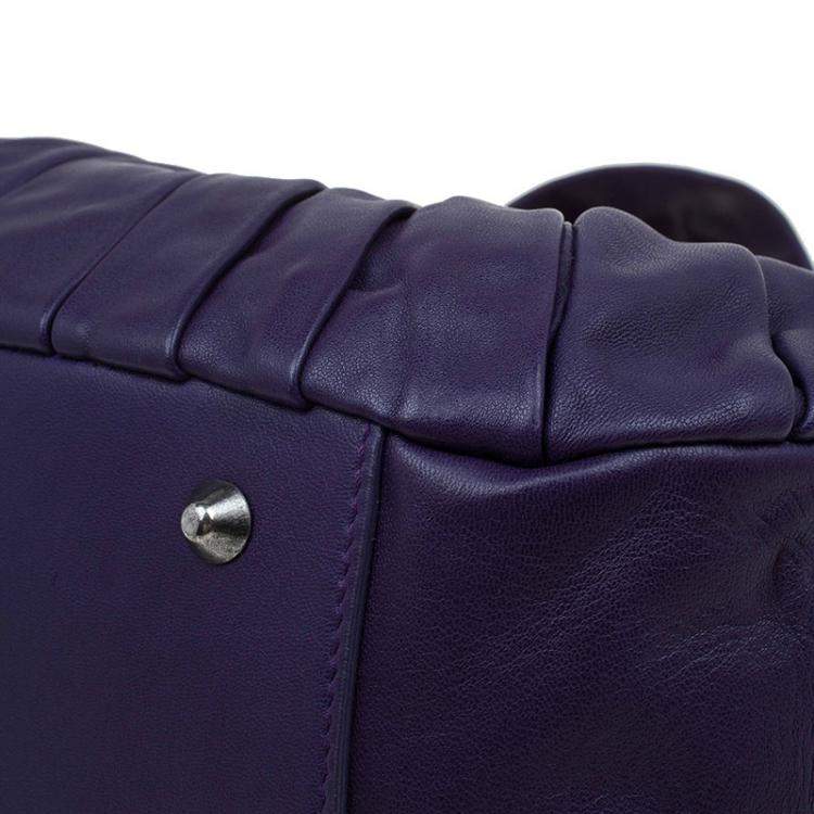 Pre Owned Dior Purple Pleated Leather Plisse Satchel