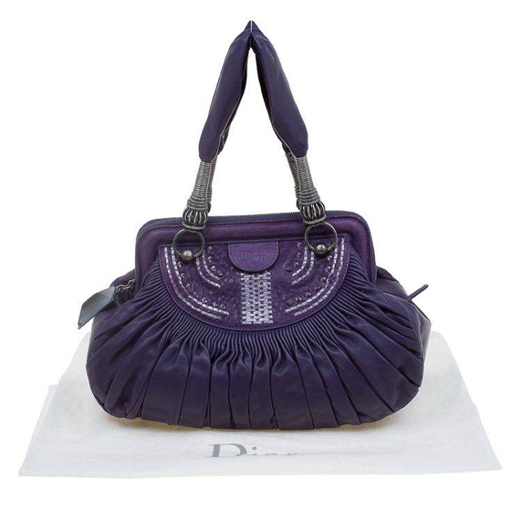 Pre Owned Dior Purple Pleated Leather Plisse Satchel