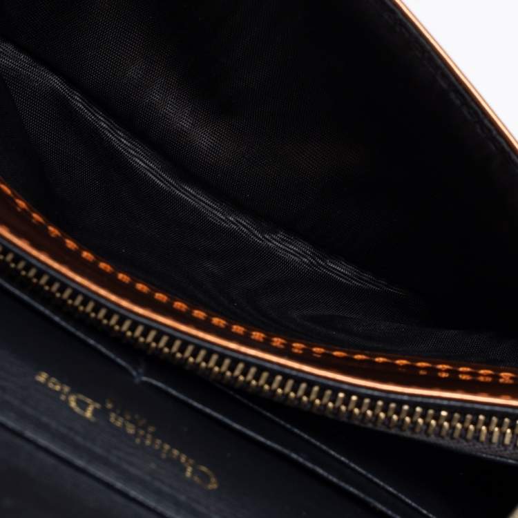 Pre Owned Dior Metallic Bronze Micro Cannage Patent Leather Diorama Wallet on Chain 