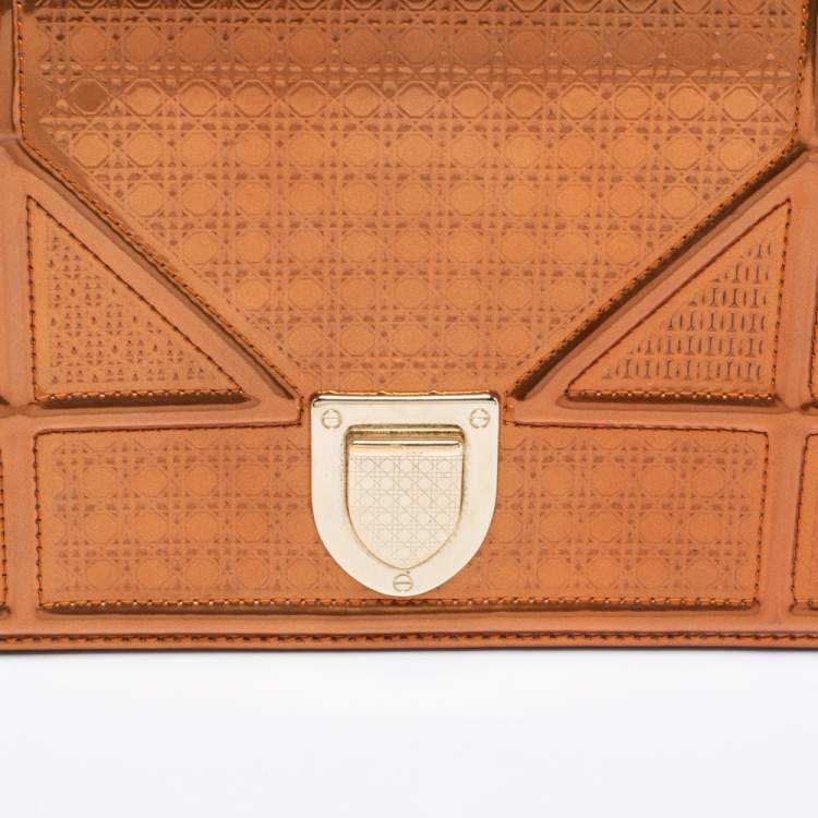 Pre Owned Dior Metallic Bronze Micro Cannage Patent Leather Diorama Wallet on Chain 