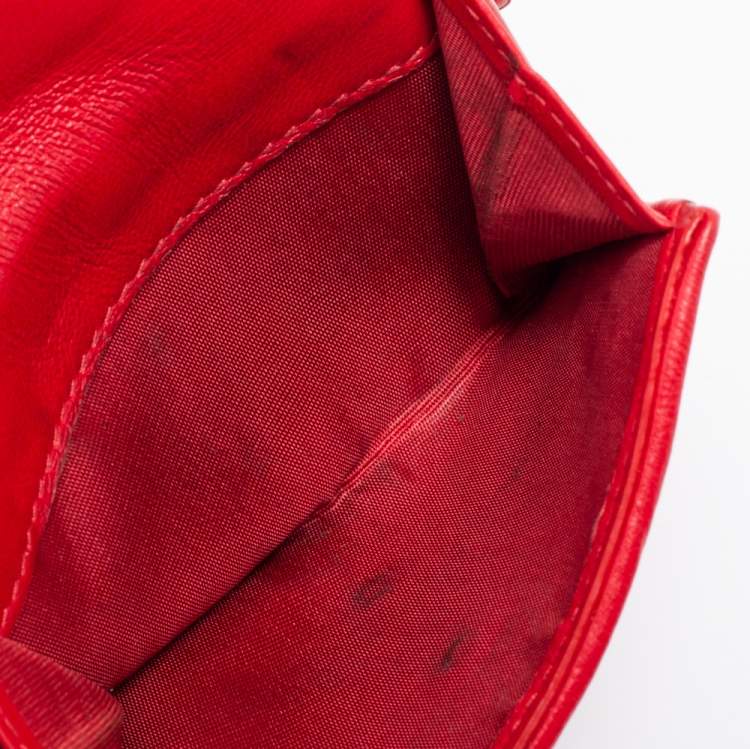 Pre Owned Dior Red Cannage Leather Lady Dior Trifold Compact Wallet