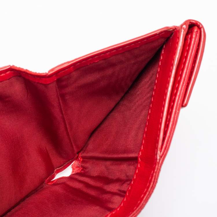Pre Owned Dior Red Cannage Leather Lady Dior Trifold Compact Wallet