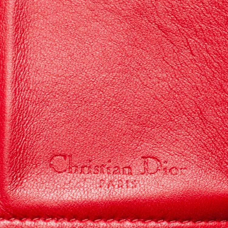 Pre Owned Dior Red Cannage Leather Lady Dior Trifold Compact Wallet