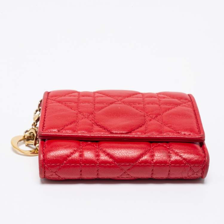 Pre Owned Dior Red Cannage Leather Lady Dior Trifold Compact Wallet