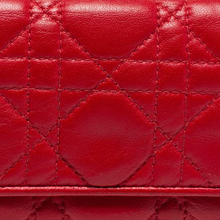 Pre Owned Dior Red Cannage Leather Lady Dior Trifold Compact Wallet
