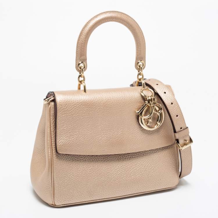 Pre Owned Dior Metallic Gold Leather Small Be Dior Flap Top Handle Bag