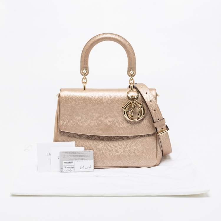 Pre Owned Dior Metallic Gold Leather Small Be Dior Flap Top Handle Bag