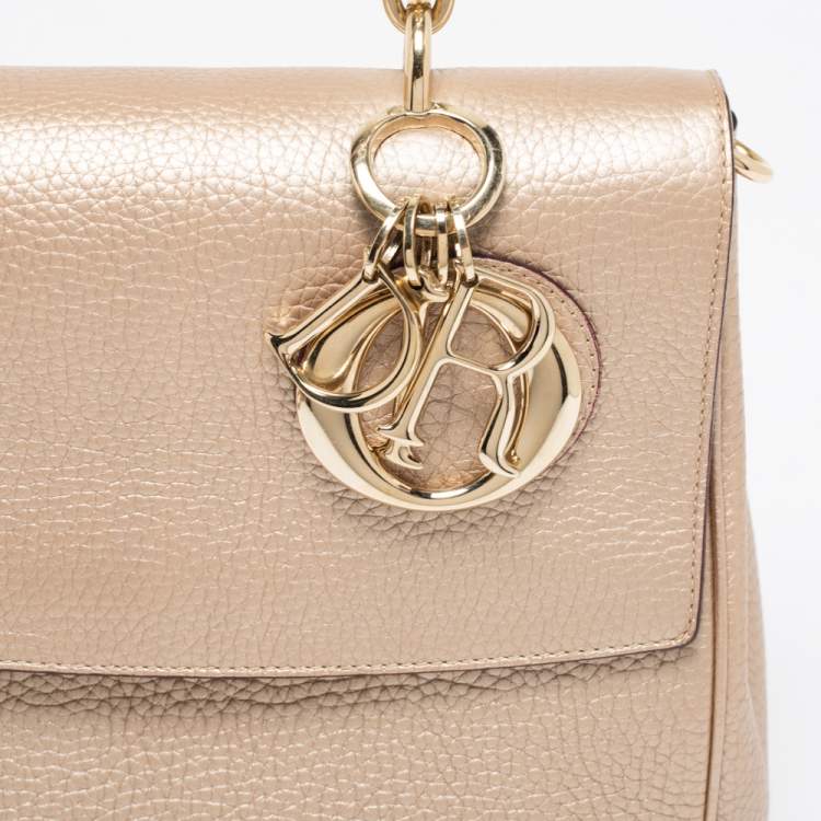 Pre Owned Dior Metallic Gold Leather Small Be Dior Flap Top Handle Bag