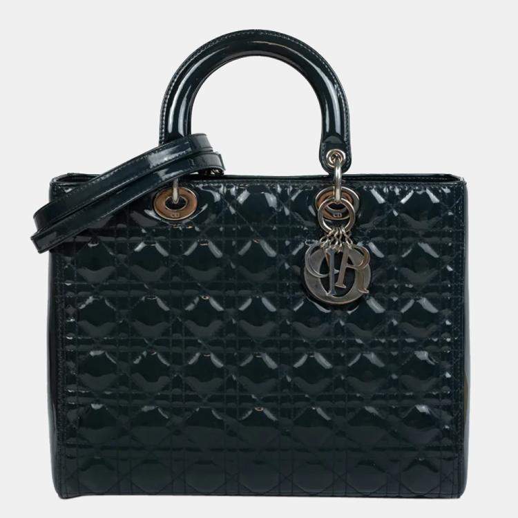 Pre Owned Dior Green Patent Leather Lady Dior Large Shoulder Bag 