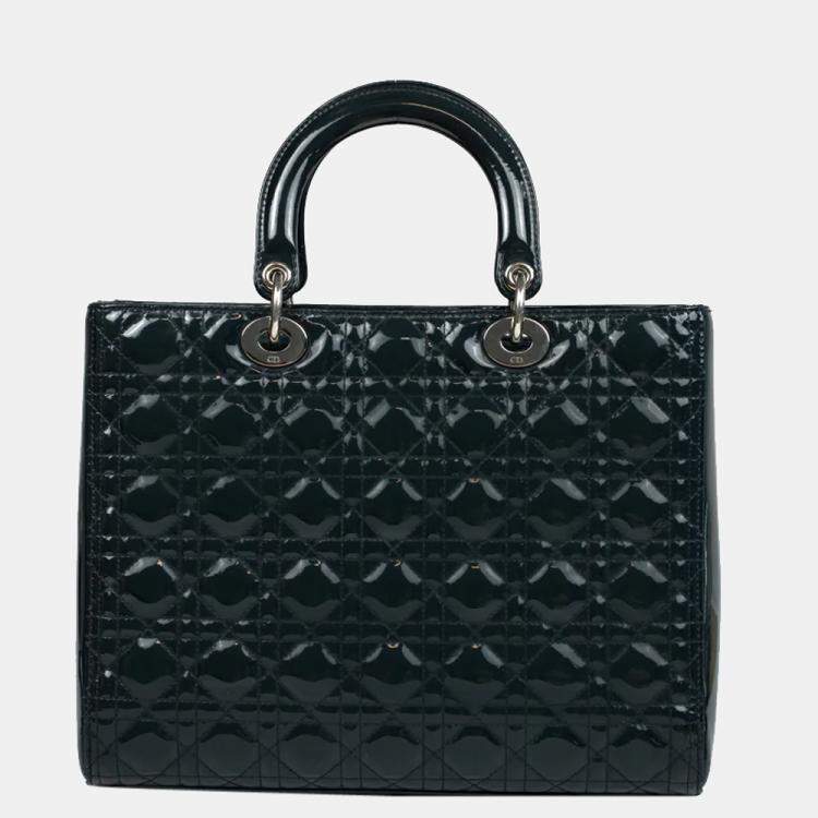 Pre Owned Dior Green Patent Leather Lady Dior Large Shoulder Bag 