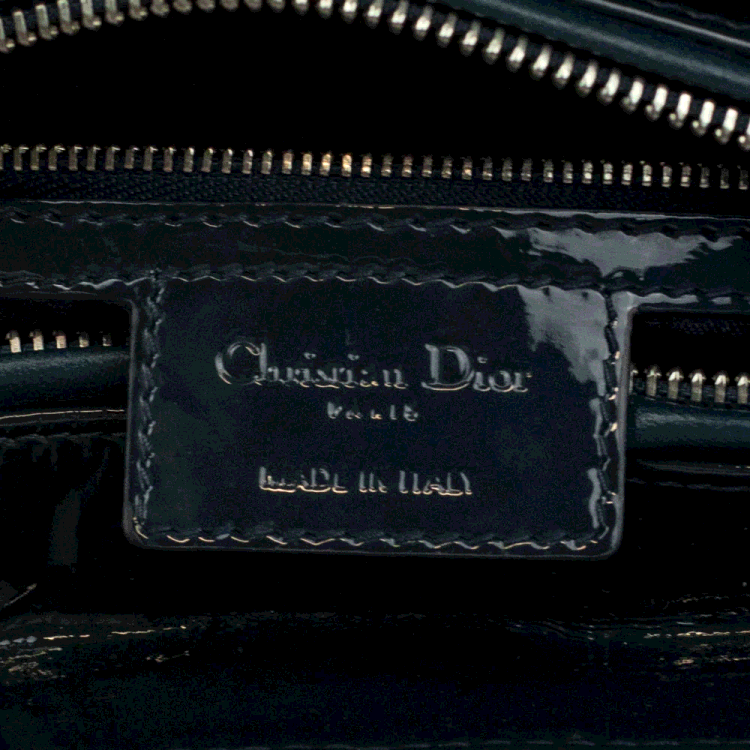 Pre Owned Dior Green Patent Leather Lady Dior Large Shoulder Bag 
