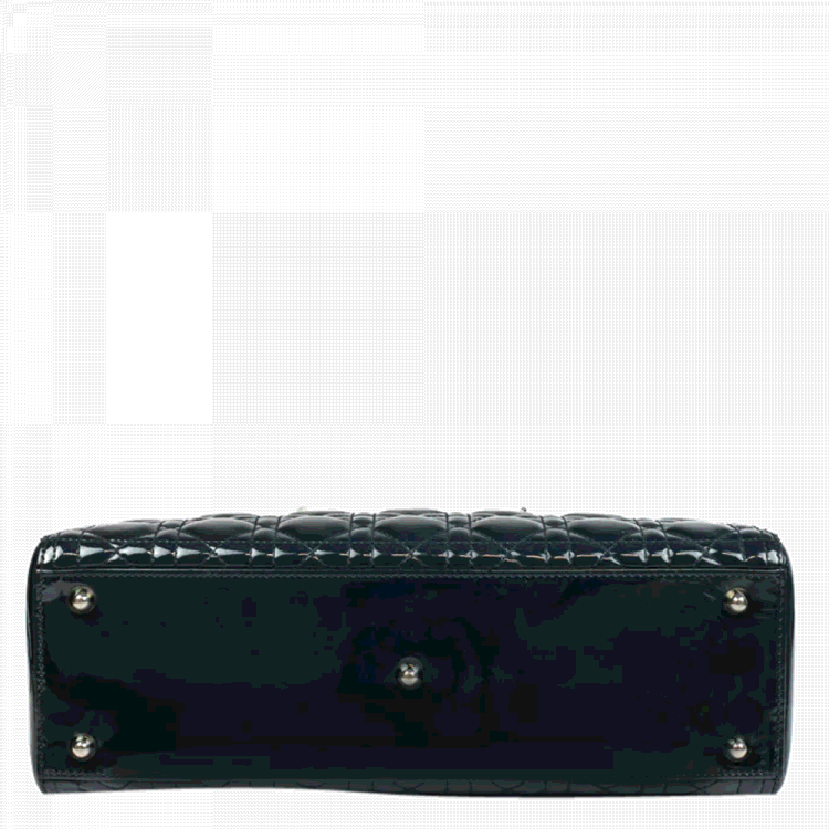 Pre Owned Dior Green Patent Leather Lady Dior Large Shoulder Bag 