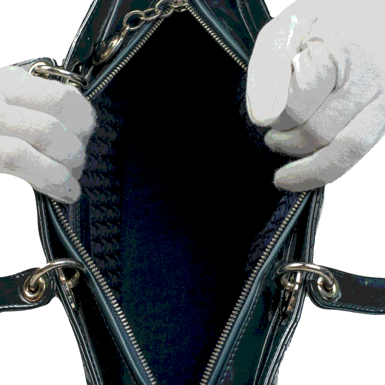 Pre Owned Dior Green Patent Leather Lady Dior Large Shoulder Bag 