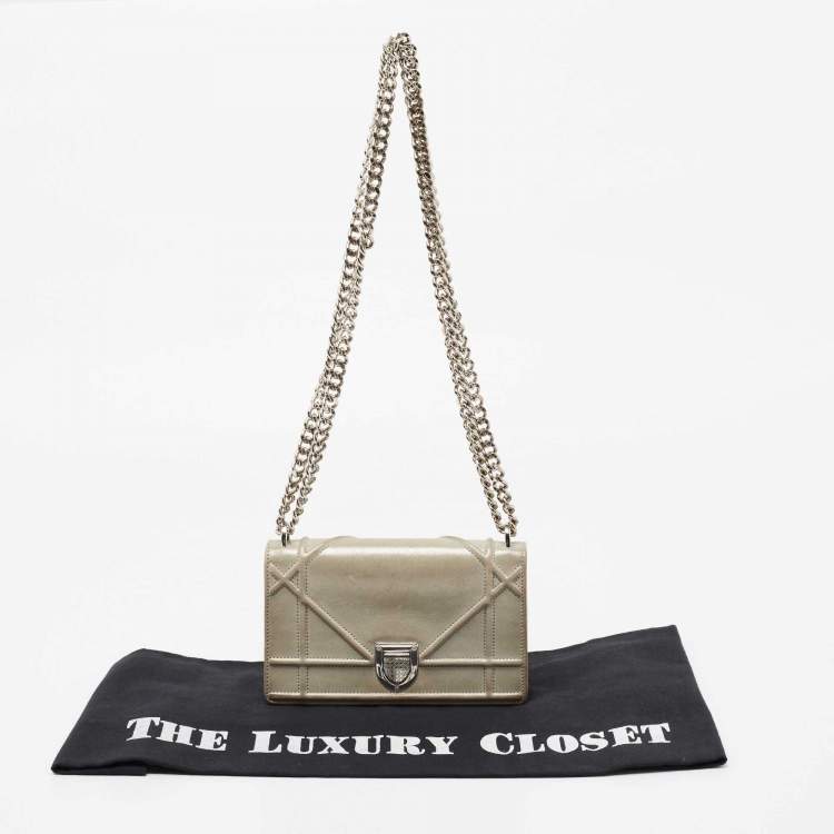 Pre Owned Dior Grey Shimmer Suede Diorama Wallet on Chain