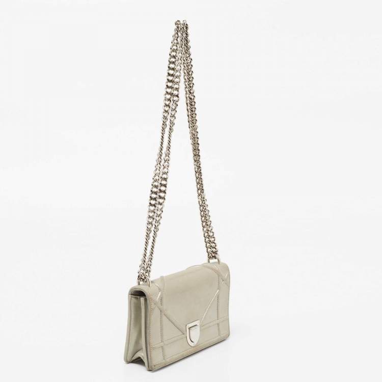 Pre Owned Dior Grey Shimmer Suede Diorama Wallet on Chain
