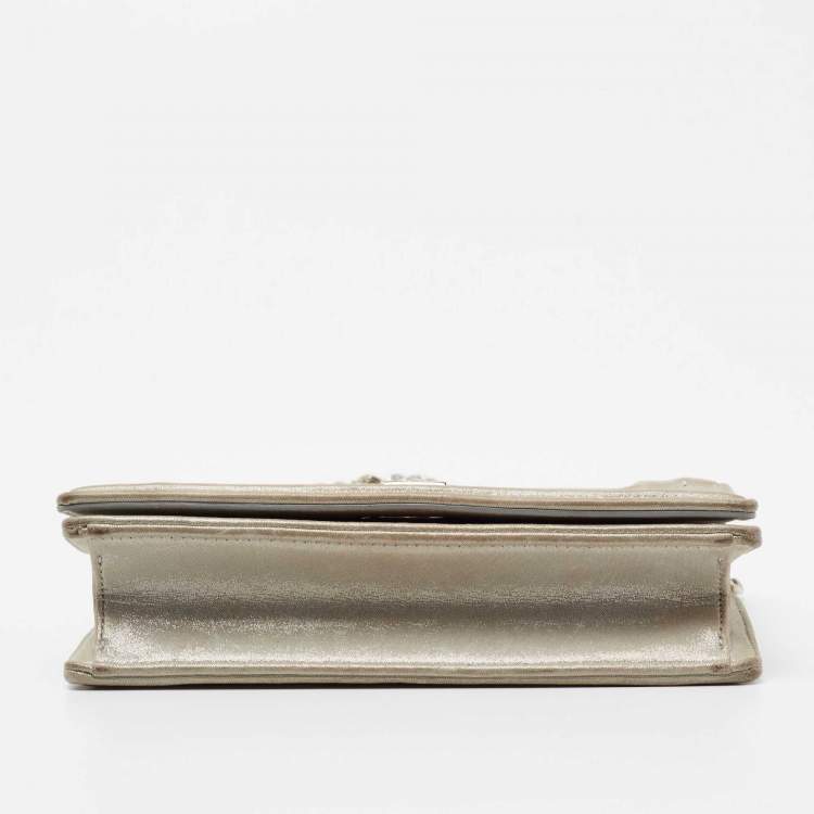 Pre Owned Dior Grey Shimmer Suede Diorama Wallet on Chain