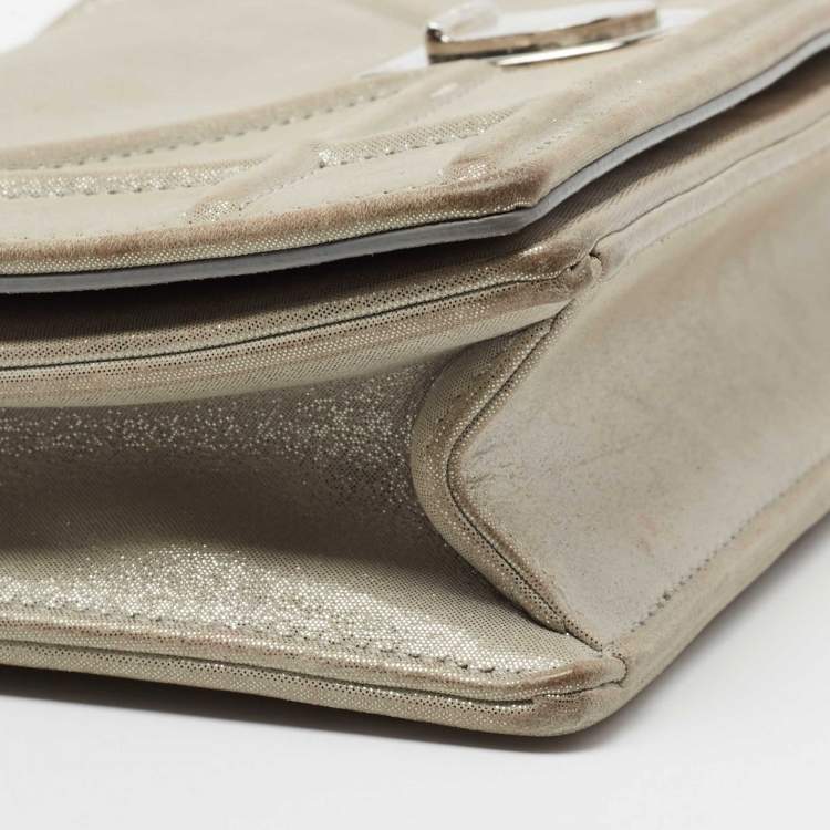Pre Owned Dior Grey Shimmer Suede Diorama Wallet on Chain