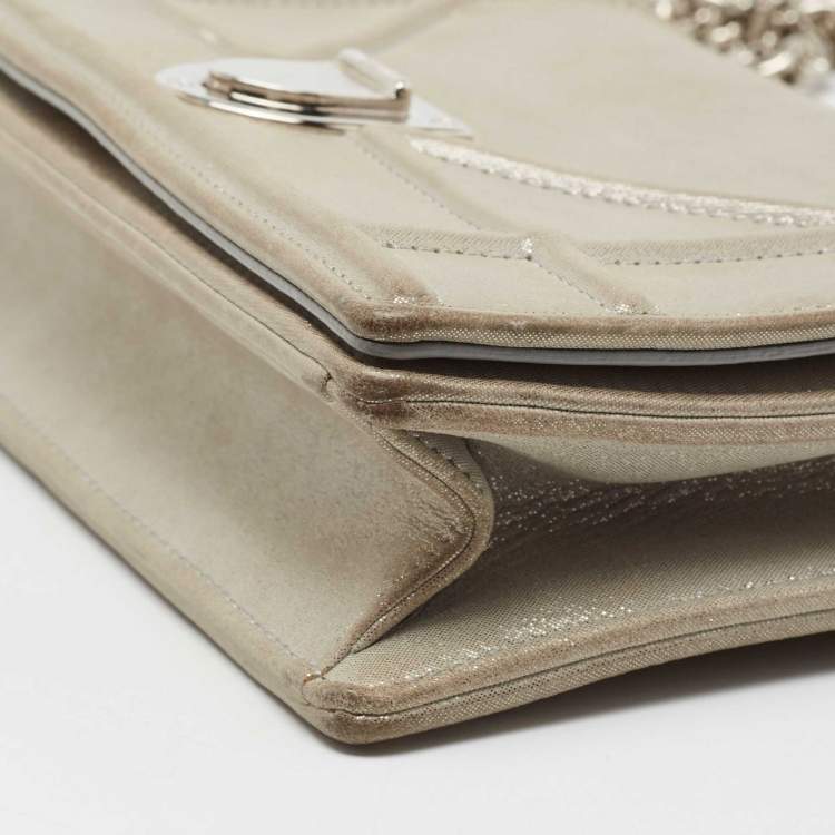 Pre Owned Dior Grey Shimmer Suede Diorama Wallet on Chain