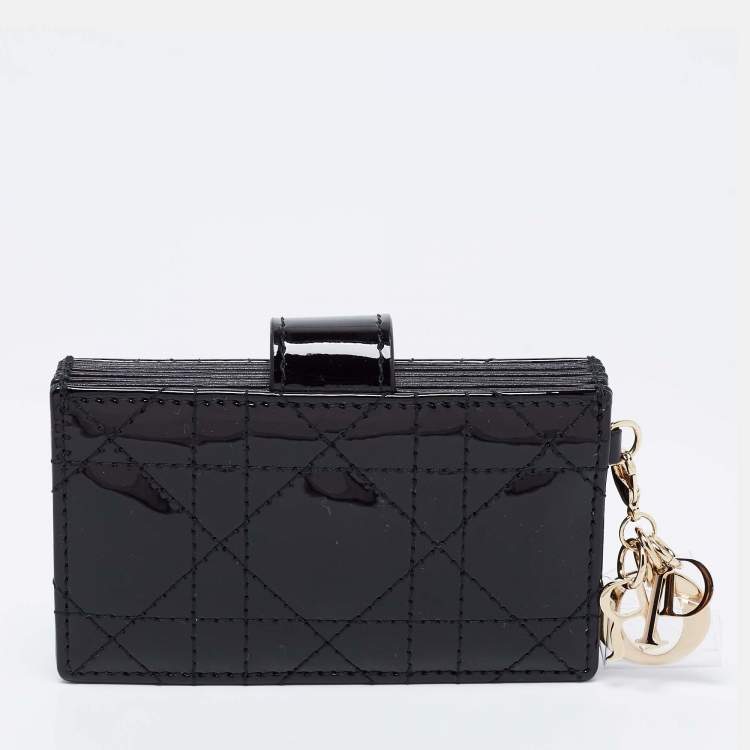 Pre Owned Dior Black Cannage Patent Leather Lady Dior 5 Gusset Card Holder