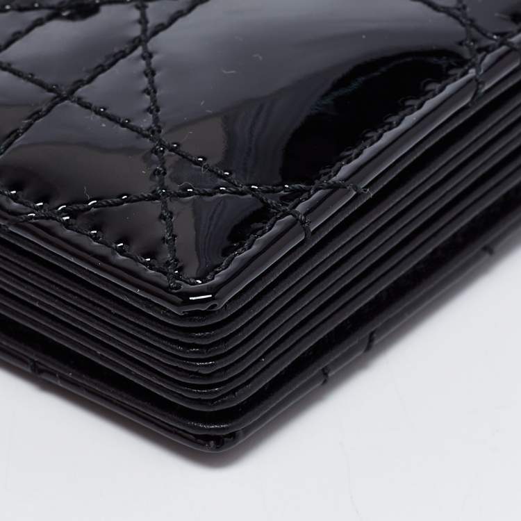 Pre Owned Dior Black Cannage Patent Leather Lady Dior 5 Gusset Card Holder