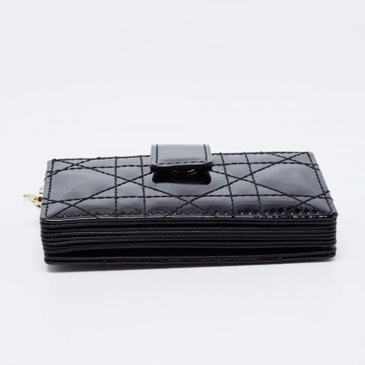 Pre Owned Dior Black Cannage Patent Leather Lady Dior 5 Gusset Card Holder