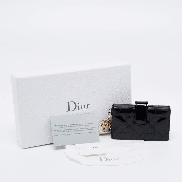 Pre Owned Dior Black Cannage Patent Leather Lady Dior 5 Gusset Card Holder
