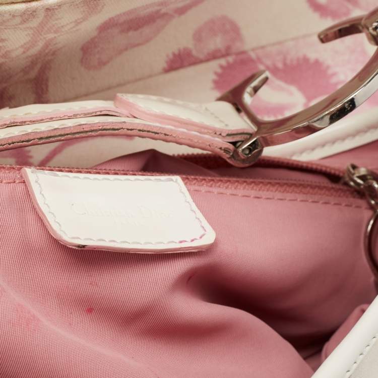 Pre Owned Dior Dark Pink/White Printed Canvas and Patent Leather Saddle Bag