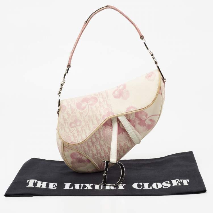 Pre Owned Dior Dark Pink/White Printed Canvas and Patent Leather Saddle Bag