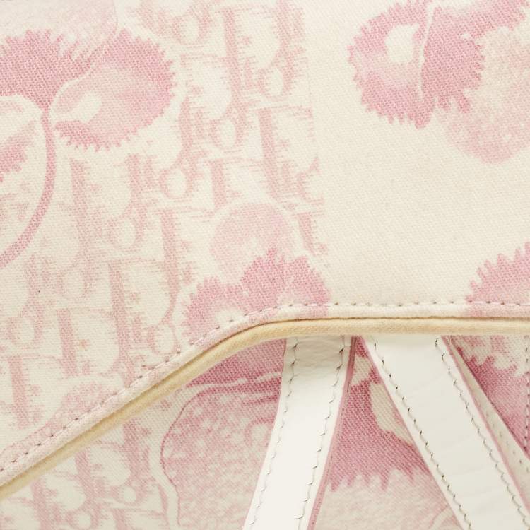Pre Owned Dior Dark Pink/White Printed Canvas and Patent Leather Saddle Bag