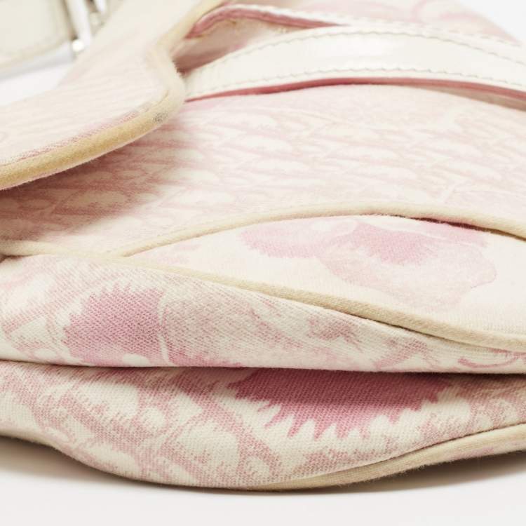 Pre Owned Dior Dark Pink/White Printed Canvas and Patent Leather Saddle Bag