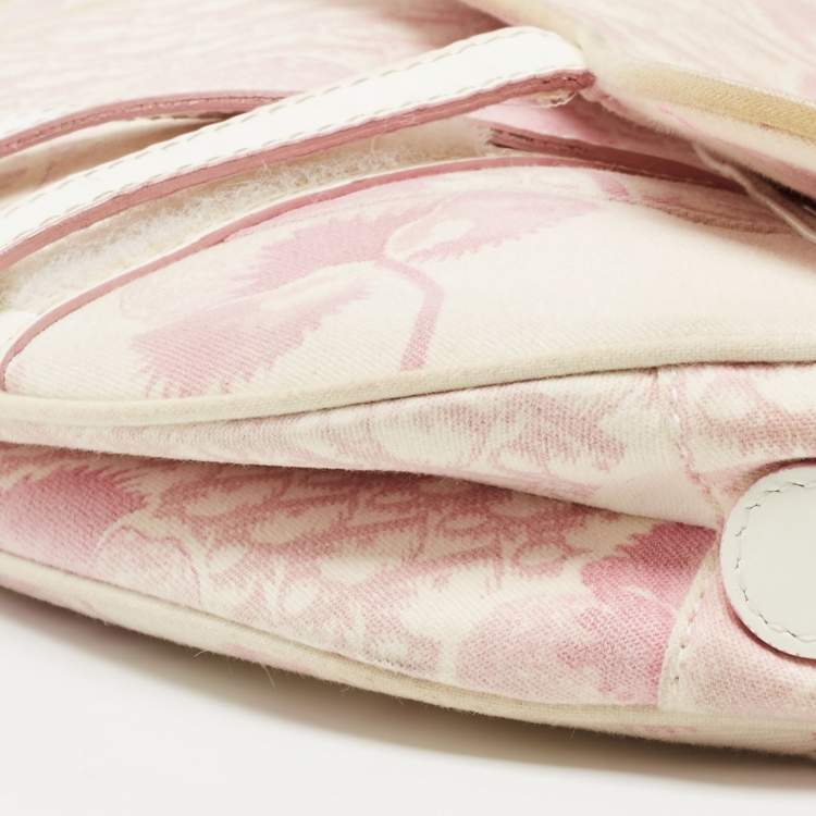 Pre Owned Dior Dark Pink/White Printed Canvas and Patent Leather Saddle Bag