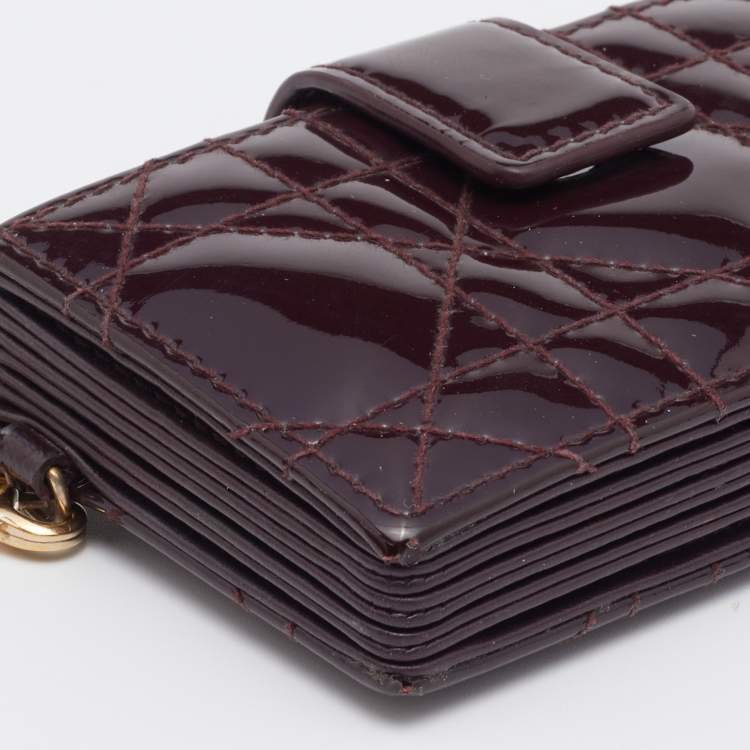 Pre Owned Dior Brown Cannage Patent Leather Lady Dior Gusset Card Case