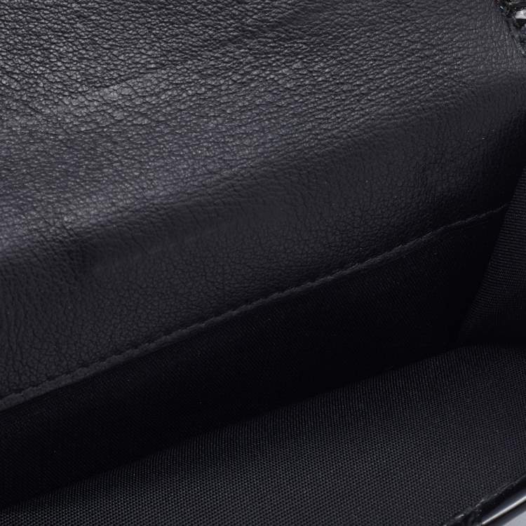 Pre Owned Dior Black Croc Embossed Patent Leather Compact Wallet