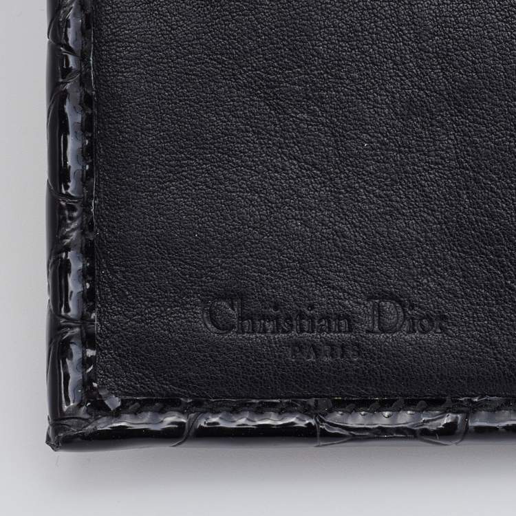 Pre Owned Dior Black Croc Embossed Patent Leather Compact Wallet