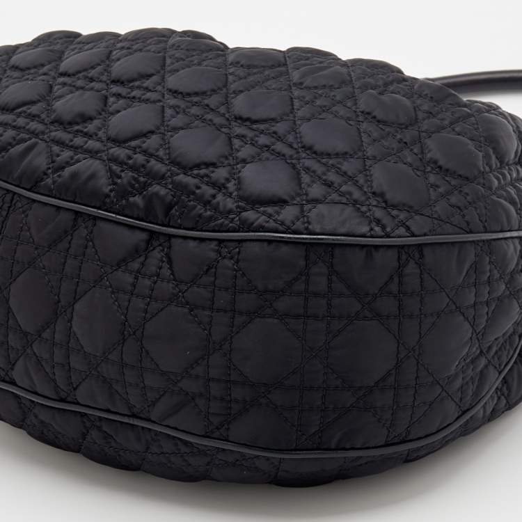 Pre Owned Dior Black Cannage Quilted Satin And Leather Charming Hobo