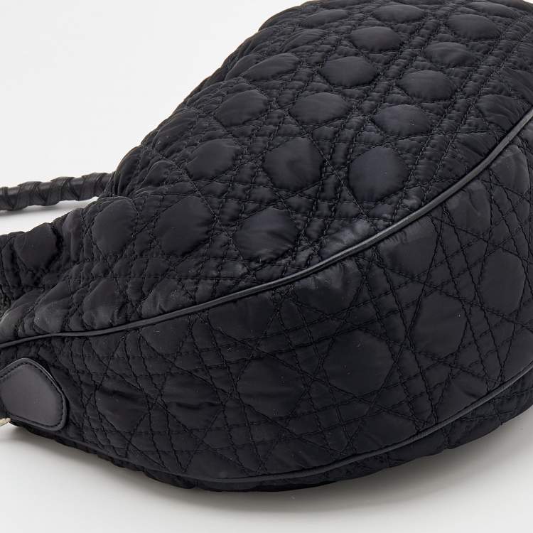 Pre Owned Dior Black Cannage Quilted Satin And Leather Charming Hobo