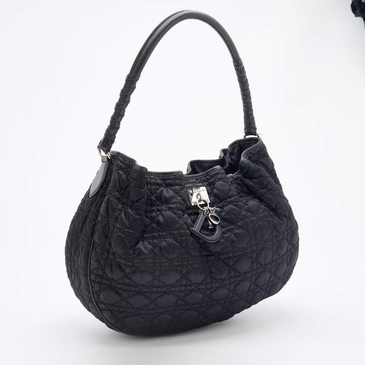 Pre Owned Dior Black Cannage Quilted Satin And Leather Charming Hobo