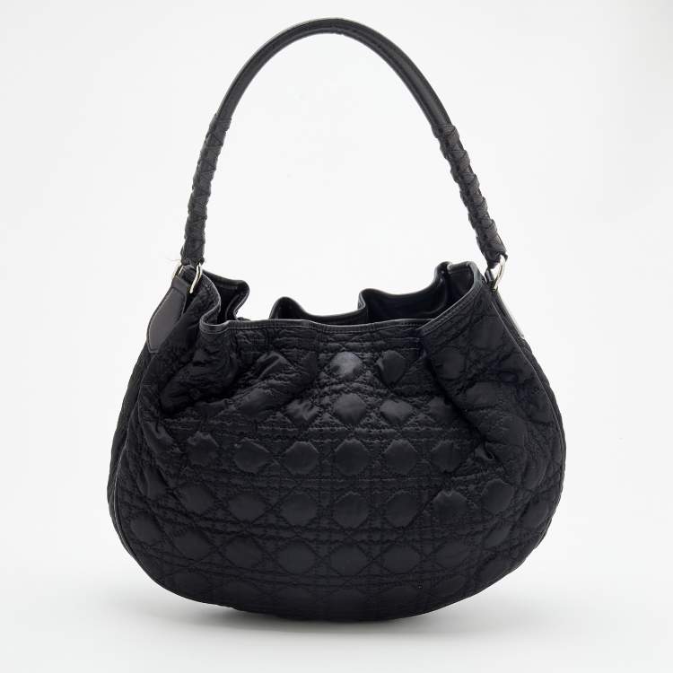 Pre Owned Dior Black Cannage Quilted Satin And Leather Charming Hobo