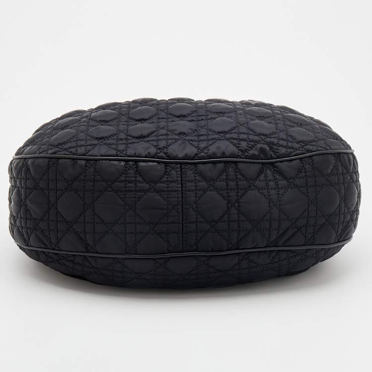 Pre Owned Dior Black Cannage Quilted Satin And Leather Charming Hobo