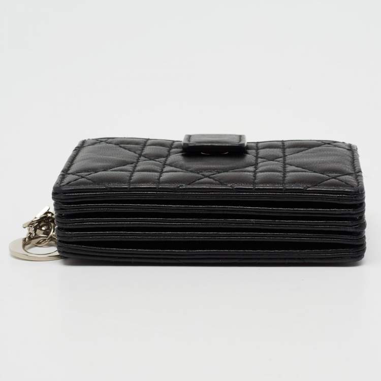 Pre Owned Dior Black Cannage Leather Lady Dior 5 Gusset Card Holder