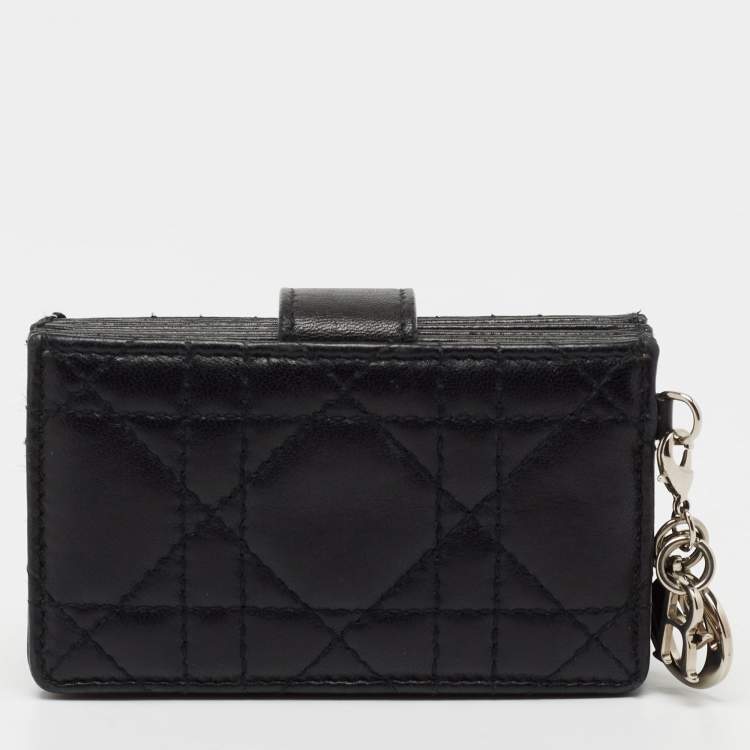 Pre Owned Dior Black Cannage Leather Lady Dior 5 Gusset Card Holder