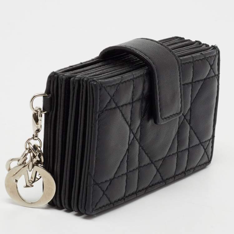 Pre Owned Dior Black Cannage Leather Lady Dior 5 Gusset Card Holder